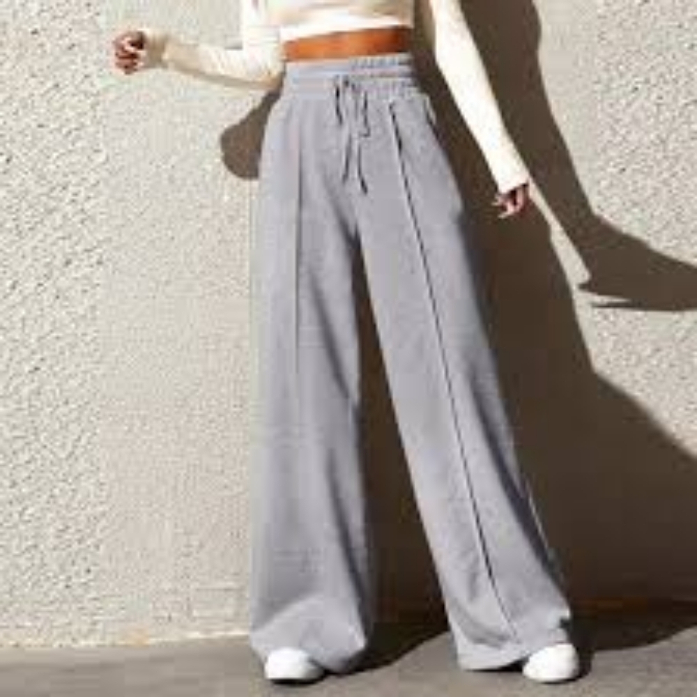 NWT Wide-Leg Cotton Drawstring Pants (Grey) - LIT ACTIVEWEAR